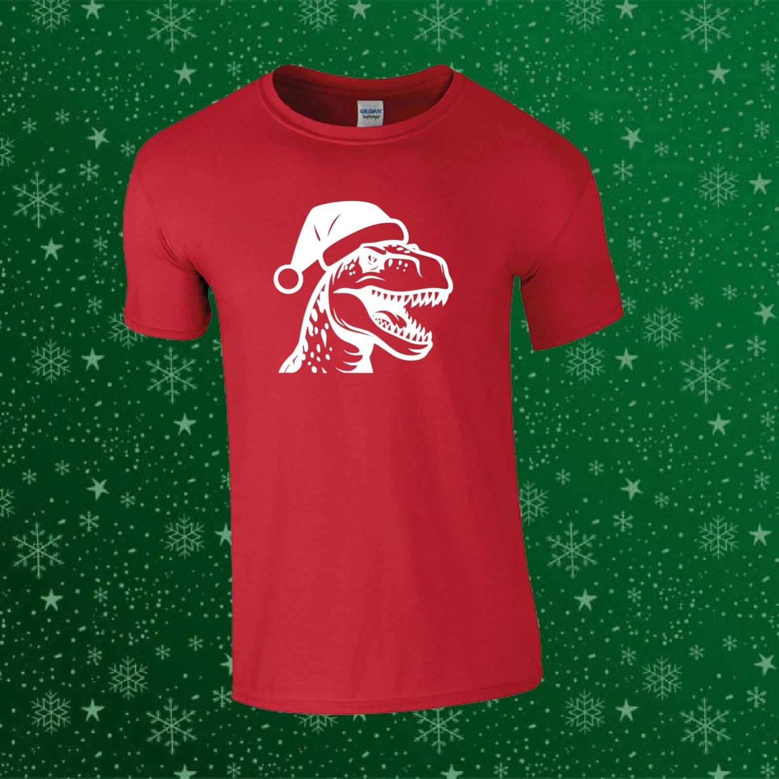 Christmas Dinosaur Santa Funny Gift Adults Top T-shirt M