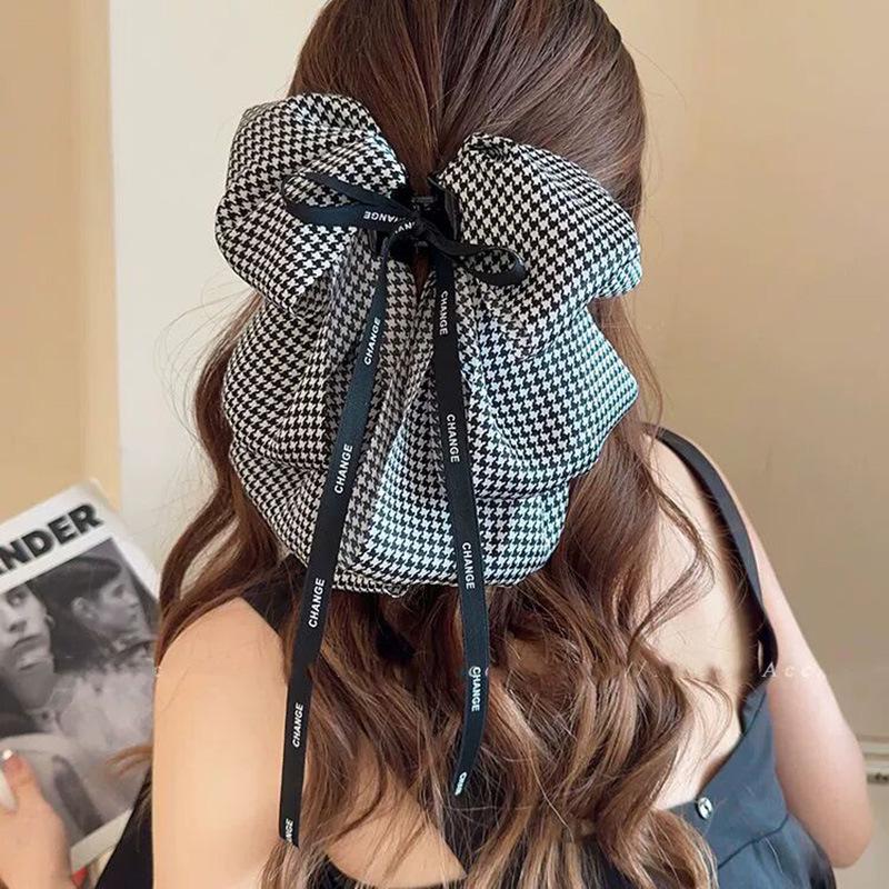 Large Summer Lace Edge Bow Claw Clip Hair Accessory for Women - Multi-Layer Feather Design