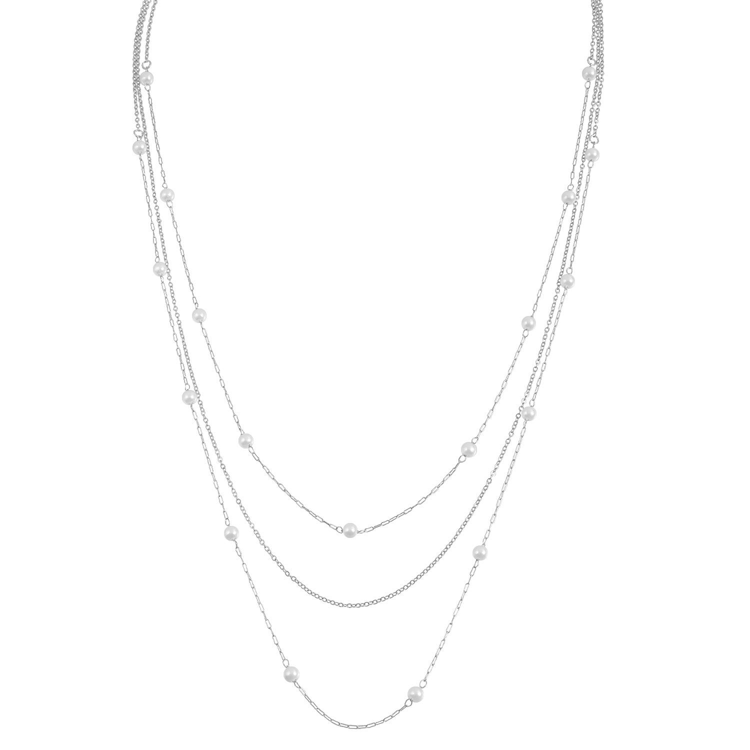 

European and American jewelry, long autumn and winter elegant imitation pearl level necklace women, geometric trend sweater chain срібний