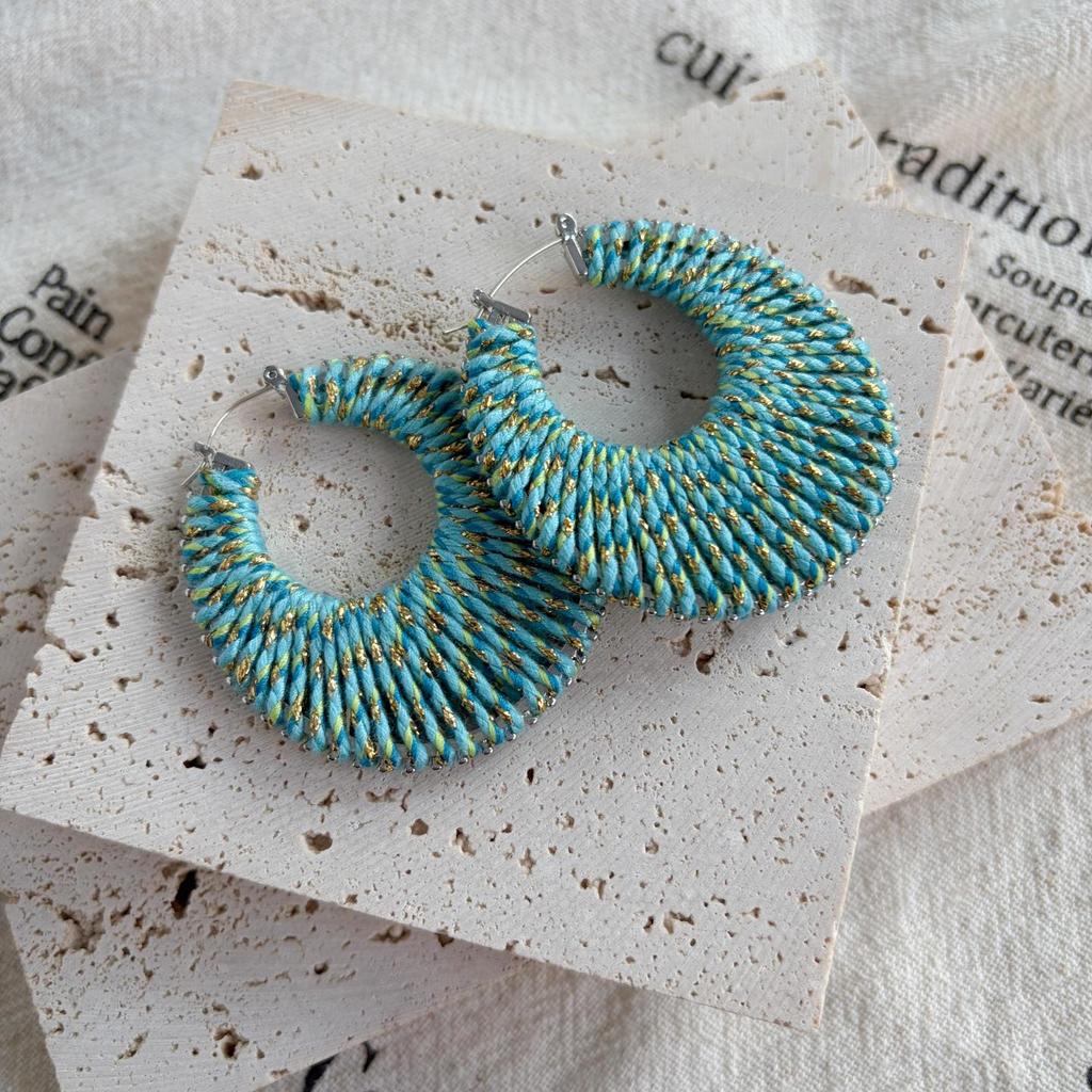 High-End Retro Versatile Ear Cuffs: Colorful Woven Hoops with 925 Silver Studs