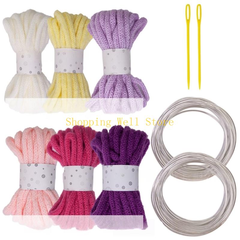 KX4B 6Rolls Of Multicolored Hollow Braided Cord Rope 5.46Yard Long 7mm Wide Polyester Rope For Art Craft And Home Decoration