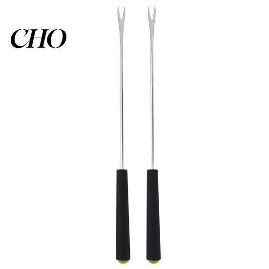 Extendable BBQ Fork 2Pcs Retractable with V-Shaped Prongs Non-Slip Handle Stainless Steel Picnic Grilling Tool Portable Outdoor Cooking for A зелёный