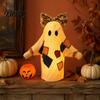 Light Up Ghost Lighted Vintage Patchwork Ghost, LED with Pumpkin Lantern Halloween Decor, Ghosts Lamp Lamp, Rustic Fall Figurine Decoration for Mantel
