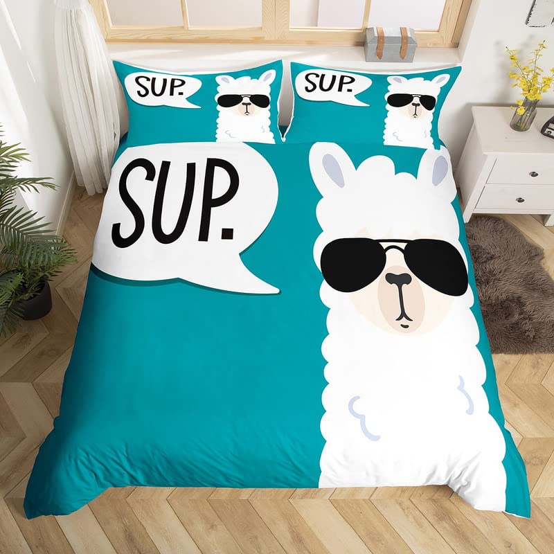 Alpaca Duvet Cover King Size,Cute Llama Bedding Set for Girls Teens Women Couple,bedroom Decor Comforter Cover with 2 Pillowcase