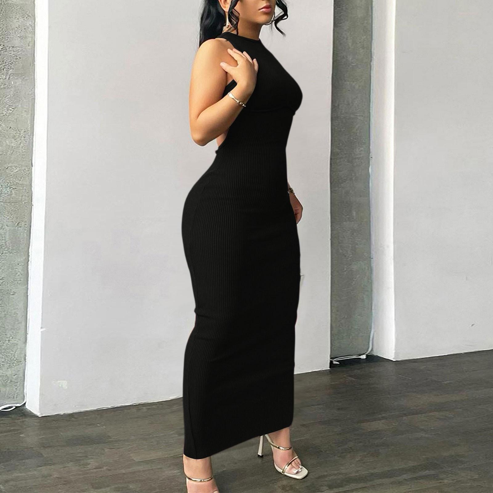 

Женское сексуальное облегающее платье-майка, базовые платья-макси без рукавов, для вечеринки, клуба, пляжа, солнца S чёрный