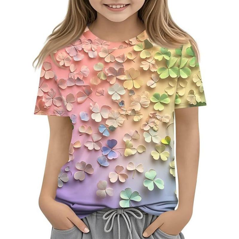 New Four Leaf Clover Pattern Children's Women's Short Sleeve Round Neck T-shirt