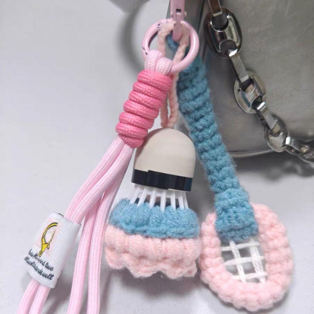 Mini Knitted Badminton Pendant Cute Car Keyring Fashion Crochet Badminton Keychain  Gifts