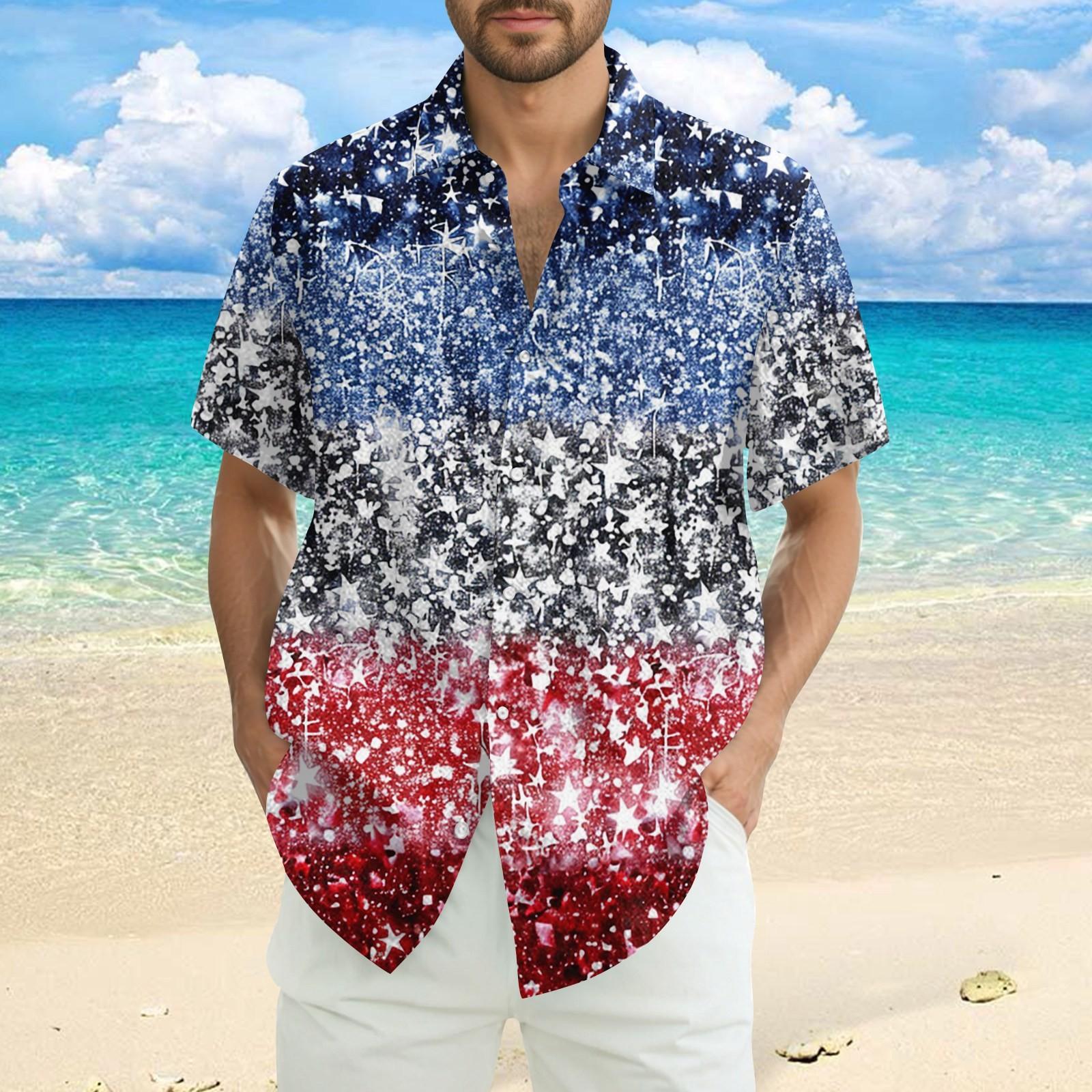 

Мужская повседневная рубашка с короткими рукавами и принтом «День независимости» M розовый