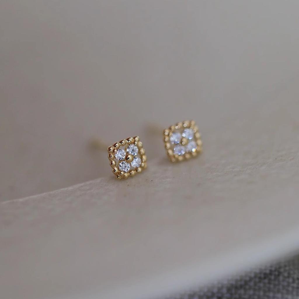 925 Sterling Silver Plating 14K Gold Inlaid Zircon Exquisite Flower Earrings for Women Simple Jewelry Gift