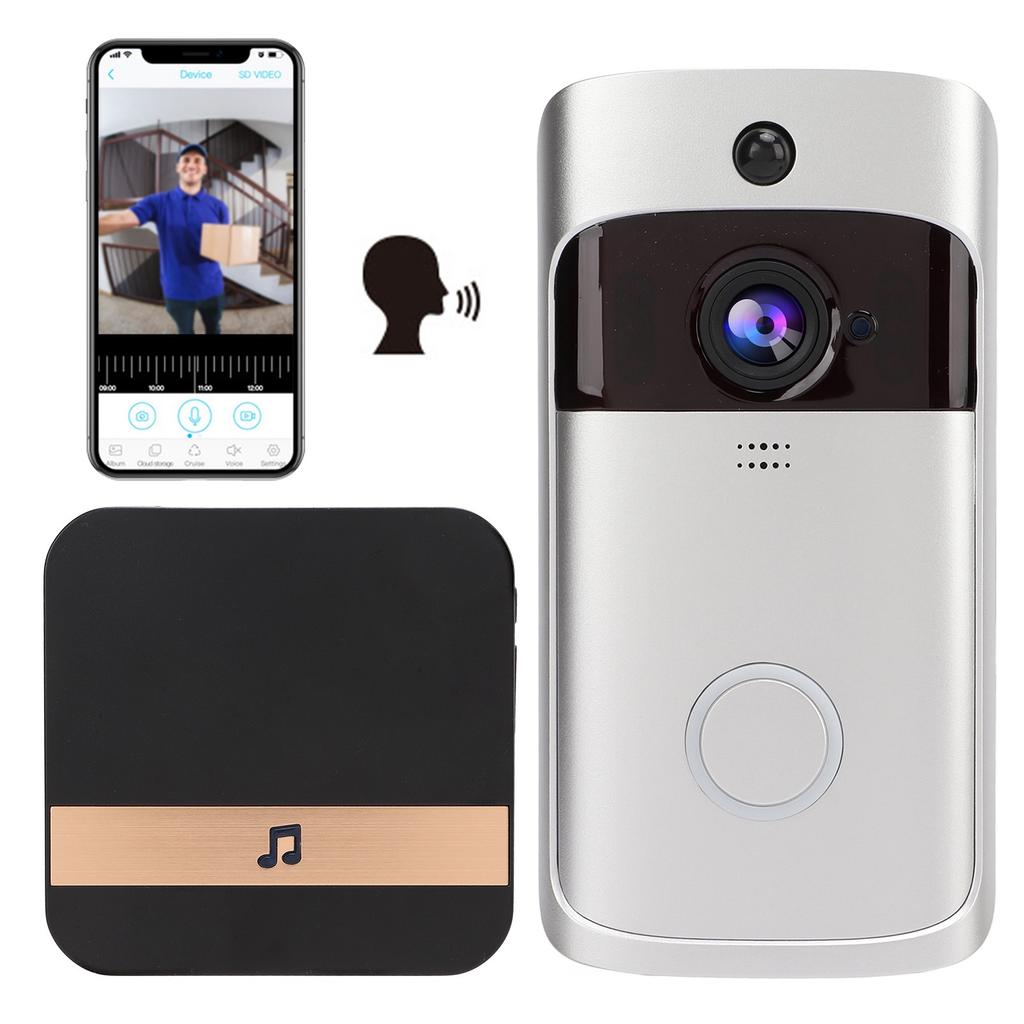 Intelligent trådløs WIFI-videodørklokke med app-fjernkontroll Intercom PIR-bevegelsesdeteksjon Sølv