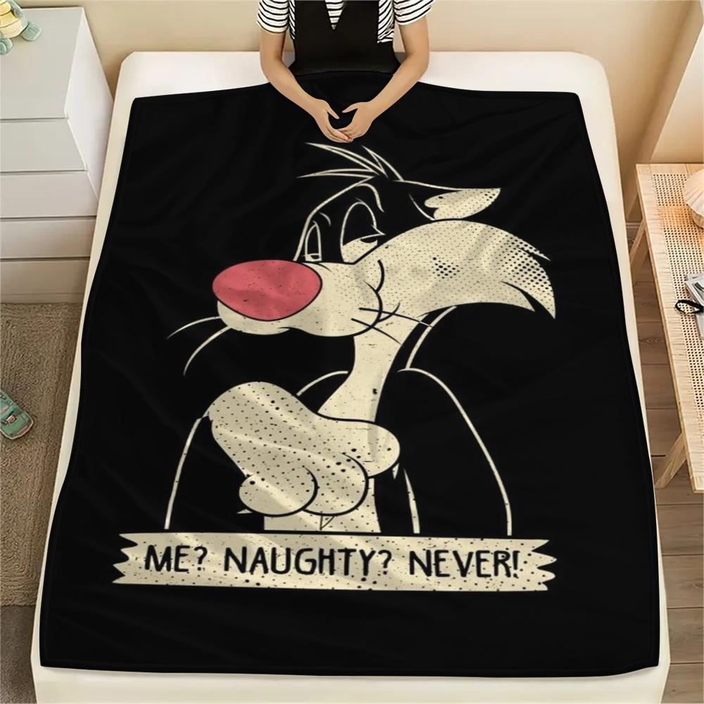 1PC Sylvester the Cat Print Flannel Blanket, High Quality Comfortable for All Seasons, Home Decor, Warmth and Comfort, Perfect for Christmas Gifts