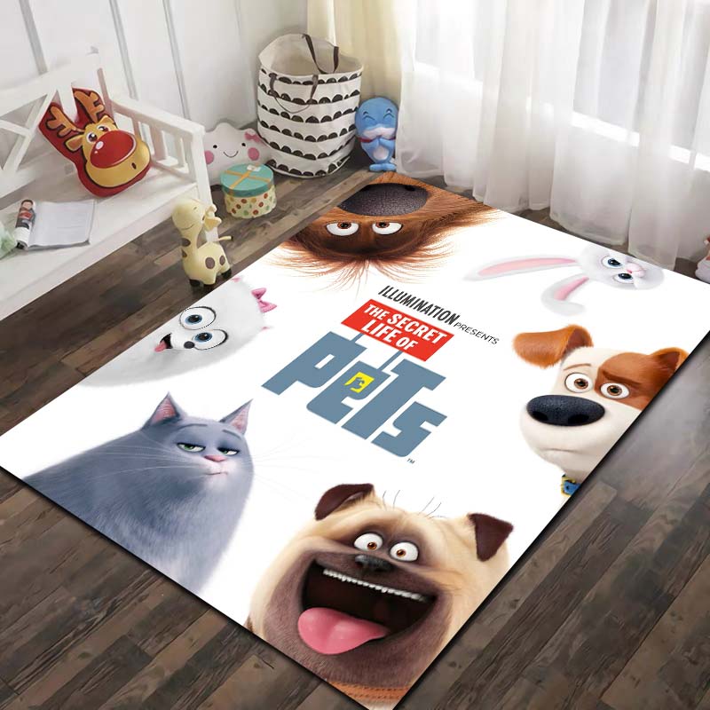 T-The Secret Life of Pets Cartoon Pet Print Flannel Area Rug Non‑Slip Soft Floor Mat For Couch Bedroom Indoor Home Decor Gift
