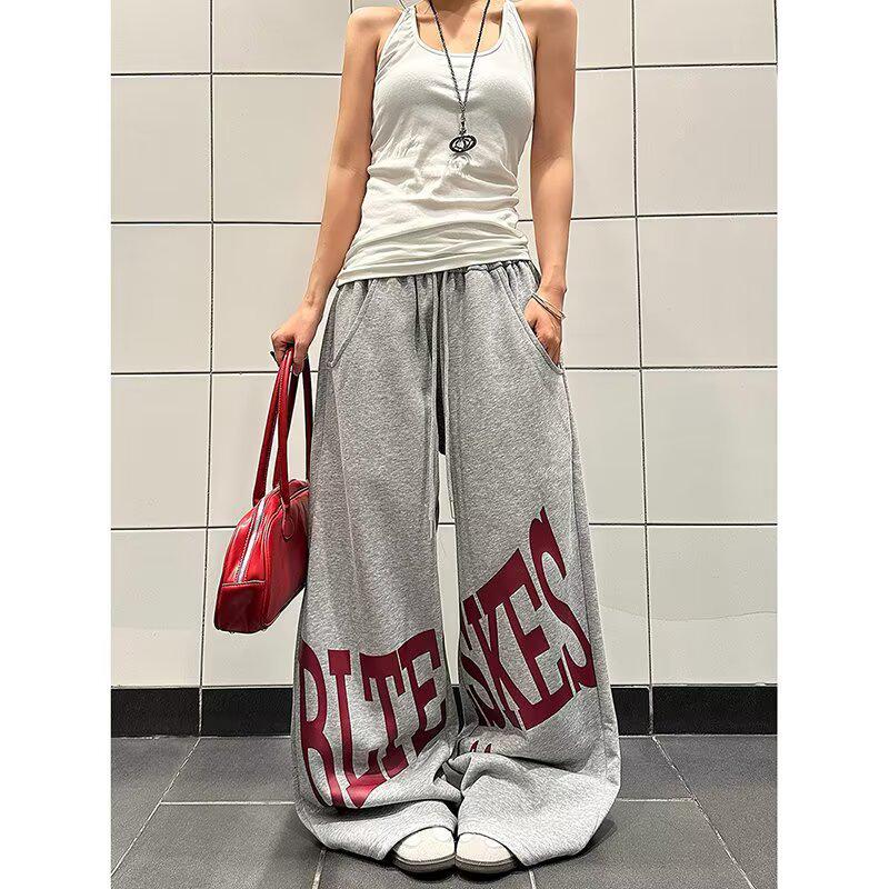 

Korean Street Style Women s Winter Jazz Dance Sweatpants - Thick, Loose-Fitting, Hip Hop Print, Wide-Leg. Large