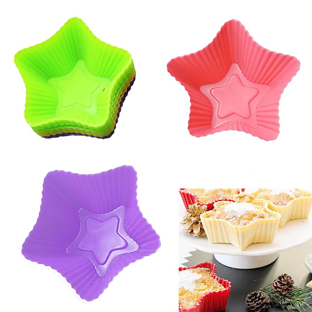10Pcs Silicone Muffin Mold Pentagram Muffin Cupcake Mould Chocolate Ice Cream Dessert Baking Tool Kitchen Supplies