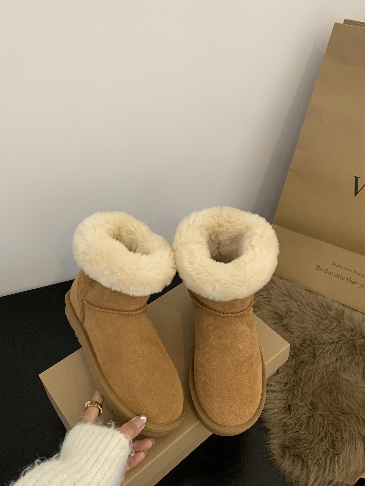 

Версия из мягкой кожи~ две носки зимние ботинки женские 2025 новая зима ретро бархатные утолщенные теплые шерстяные хлопковые туфли короткие ботинки 40 малиновый