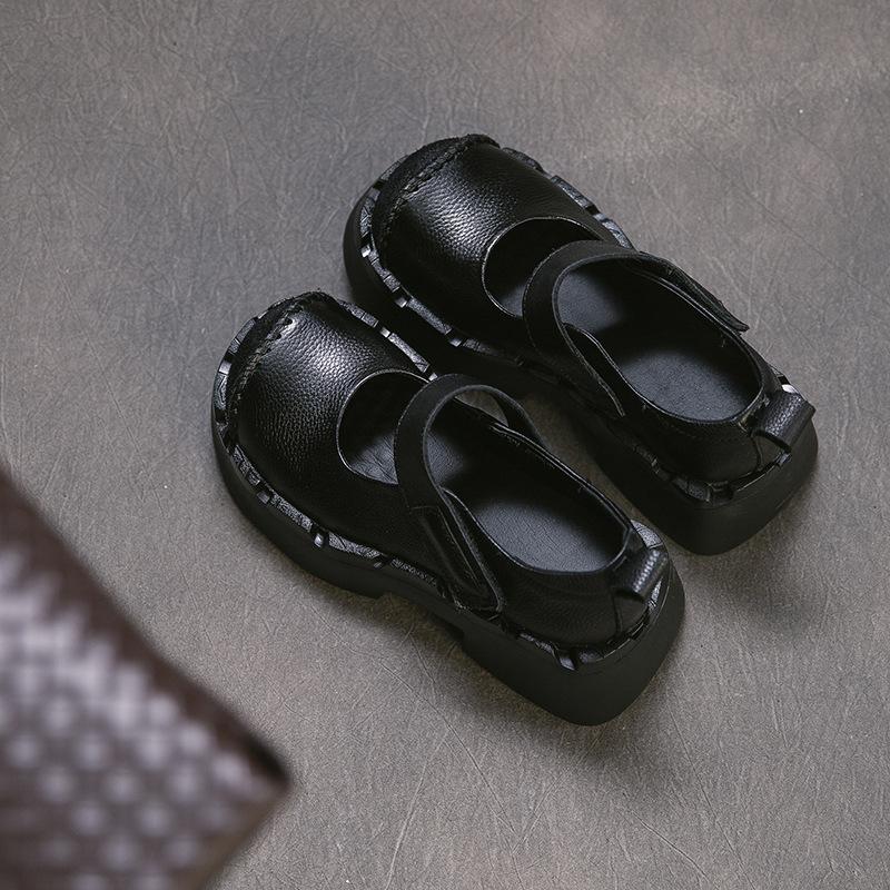 Johnature Genuine Leather Thick Soled High Heels Pumps Fashion Round Toe Women's Platform Shoes