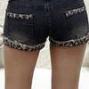 GlowGir Harajuku Vintage Denim Y2K Shorts Women Grunge Coquette Low Rise Skinny Jean Shorts Woman Sexy Leopard Print Mini Short Pants