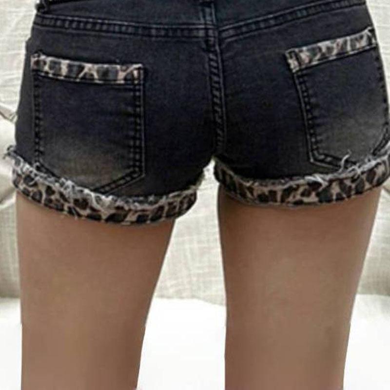 GlowGir Harajuku Vintage Denim Y2K Shorts Women Grunge Coquette Low Rise Skinny Jean Shorts Woman Sexy Leopard Print Mini Short Pants
