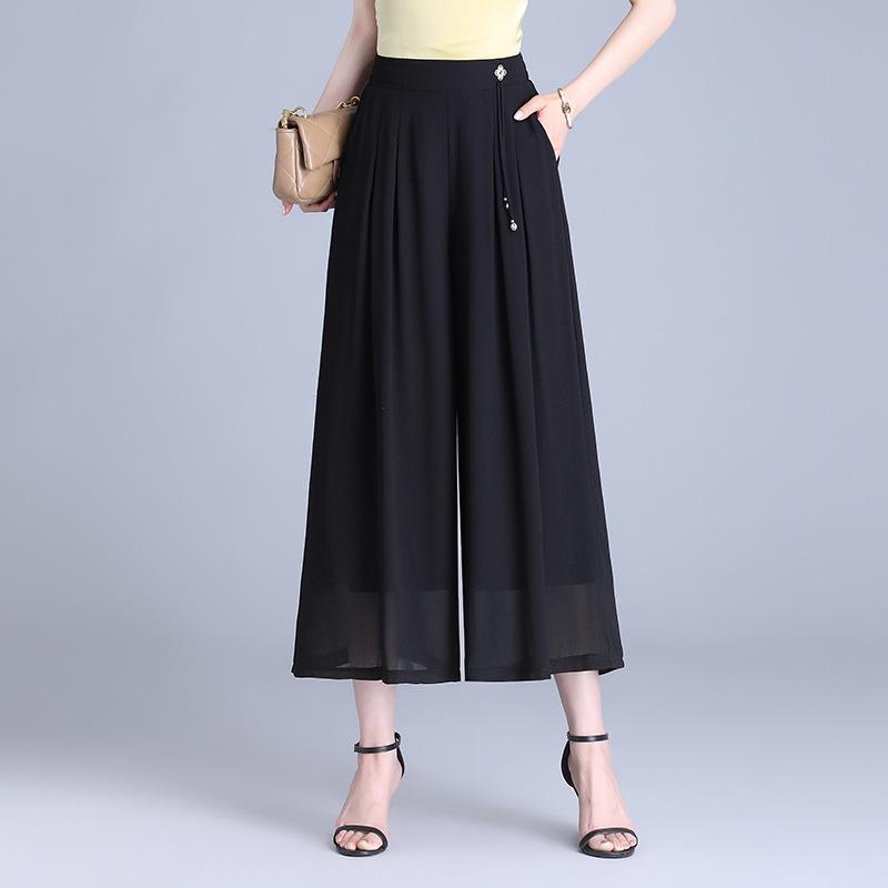 Women s Spring/Summer 2026 Trendy Chinese-Style Chiffon Wide-Leg Skorts XXL чёрный