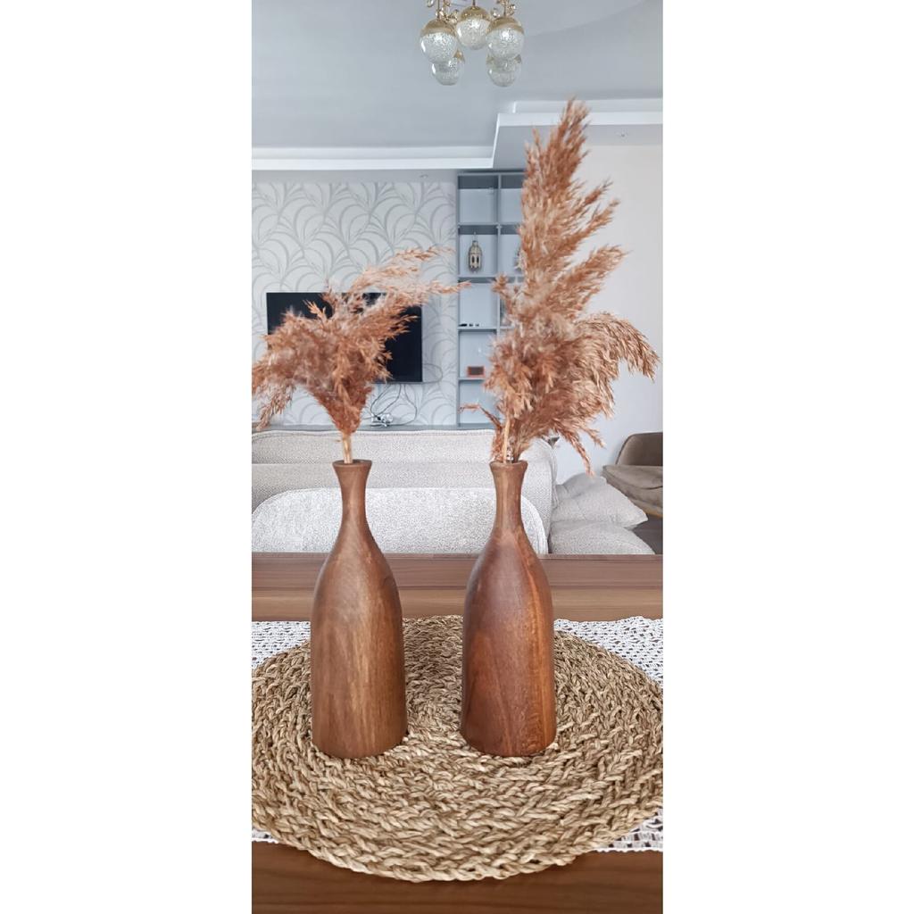 Decorative Vase Flower Pot Wooden Set Of 2 Size 20 Cm