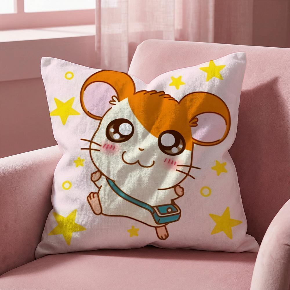 Cute H-Hamtaro Cushion Cover Multi-Scene Pillow Cover for Home & Car - Reversible, Soft & Durable for Daily Use