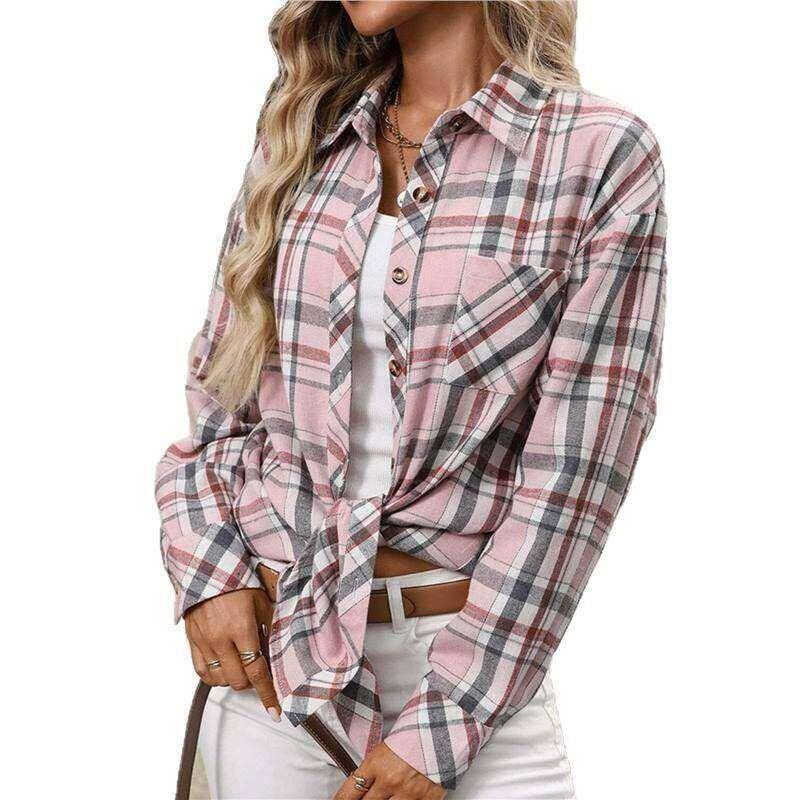 European and American Cross-Border Amazon Plaid Shirt for Women, Long-Sleeved, 2026 Spring and Autumn New Style, Retro Versatile Stylish Casual Shirt