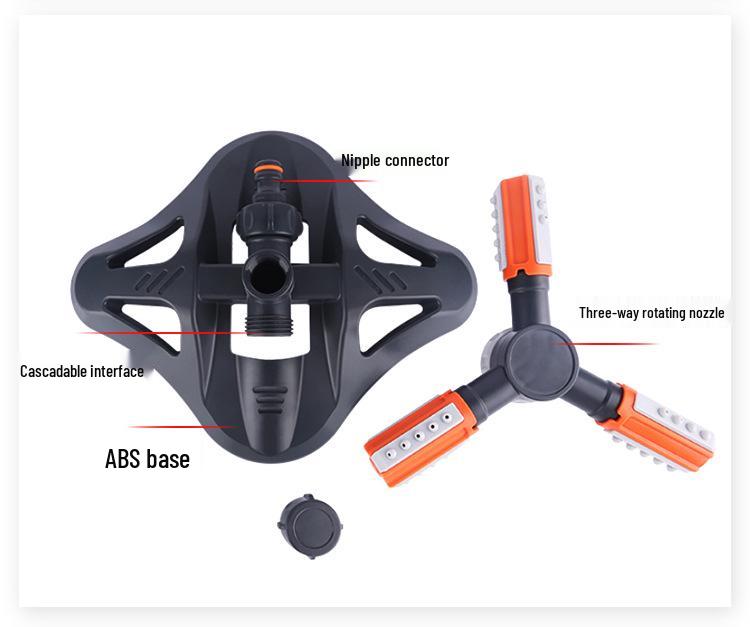 Multi-Function Plastic Three-Arm Garden Sprinkler, Water-Powered Automatic Rotation