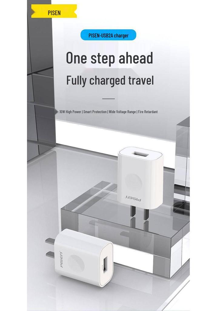 PISEN Dual-Port USB Charger, Fast Charging for Apple, Android, and Tablets.