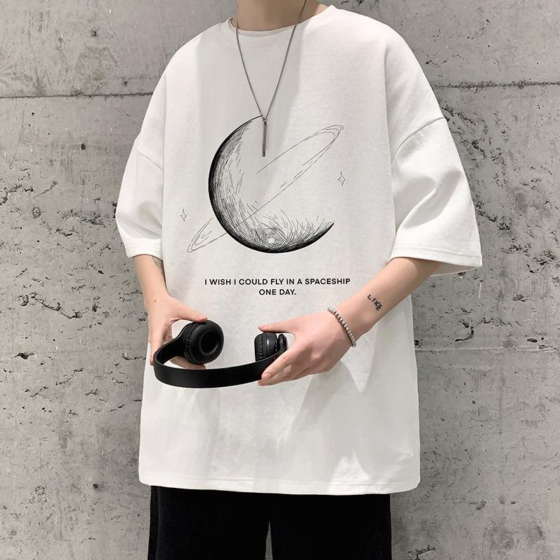 Men's Summer Loose-Fit Cotton Trendy T-Shirt, Hong Kong Style, Plus Size Half-Sleeve