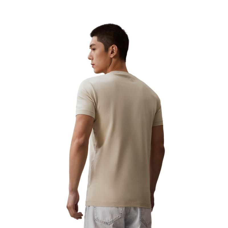 Calvin Klein Solid Color Round Neck Slim Fit Short Sleeve T-Shirt Men Tops Light-Khaki J324127-ACI