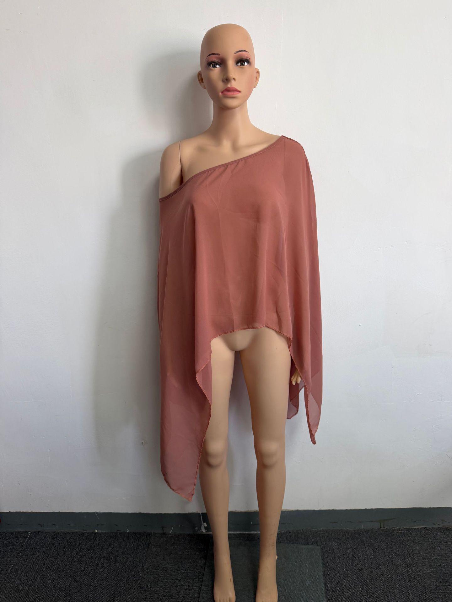 

European & American Mesh Halter Backless Ribbon Shawl Top One Size світло-коричневого кольору
