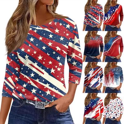 Women's T Shirt Print 3/4 Sleeve Daily Fashion Basic Round Neck Regular Top