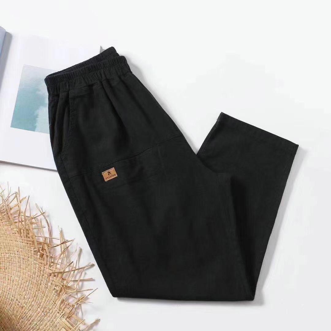 

Тонкие свободные эластичные брюки большого размера с высокой талией для среднего и пожилого возраста, однотонные эластичные женские брюки из хлопка и льна с девятью точками XXXXXL чёрный