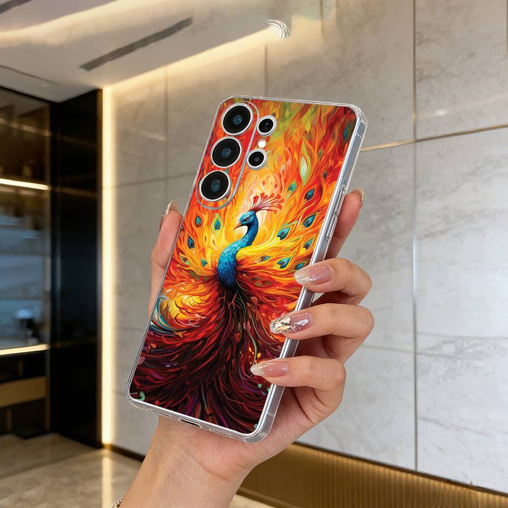 

Colorful peacock Clear Phone Case for Samsung S25, S24, S21, S22, S23, S30, Ultra, S20, Plus, FE, Lite Samsung S25Ultra