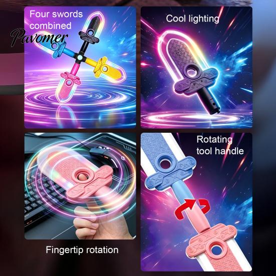 Fun Desk Toys for Anxiety 4-in-1 Spinning Fidget Lightsaber Toy, LED Colorful Light Up Rotatable Blade with Hand Spinner Stress Relief Motion