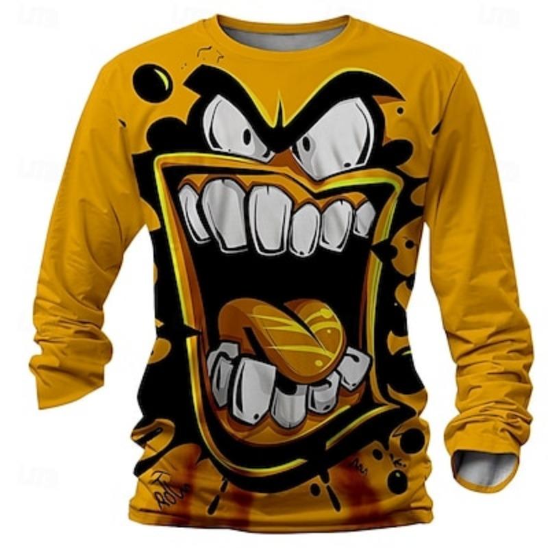 

Забавная дизайнерская ретро-винтажная мужская футболка с 3D-принтом, футболка с принтом «хенли», уличная повседневная одежда с длинным рукавом и круглым вырезом, летняя осенняя одежда 3XL