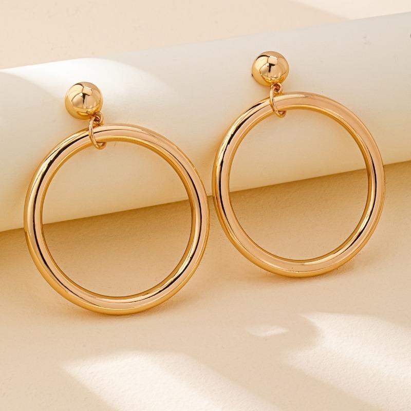 Fashionable and Minimalist Gold and Silver Color Circular Pendant Earrings, Women's Personalized Daily Party Jewelry Gifts