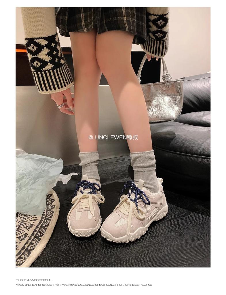 Uncle Wen has the same spot casual shoes for women's 2025 new models with pearl bow thick-soled inner height-increasing German training shoes for wom