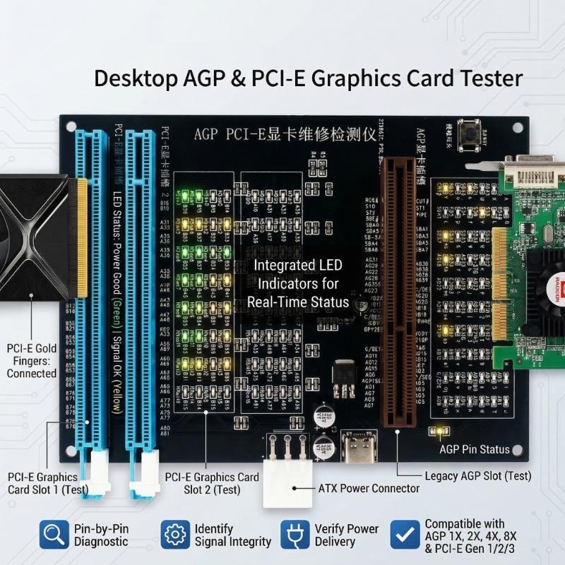 AGP PCIE Grafikkarte Tester Mit LED-Anzeigen Für Schnelle Fehlererkennung Und Diagnose