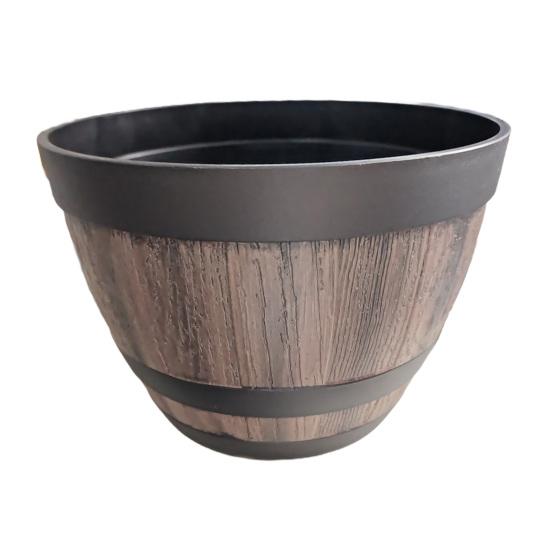 Plant Pot Faux Whiskey Barrel Shape Home Decor Plastic Indoor Outdoor Yard Patio Flowerpot for Garden