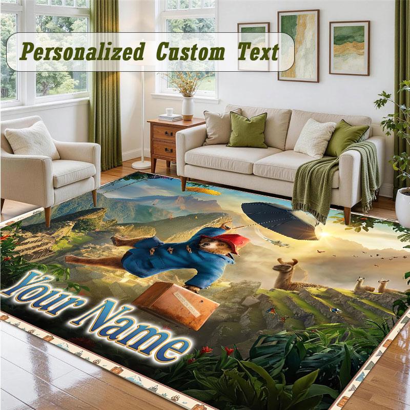 Crystal Velvet Square Rug Custom NamePaddington Pattern Non Slip Home Floor Decor Rug