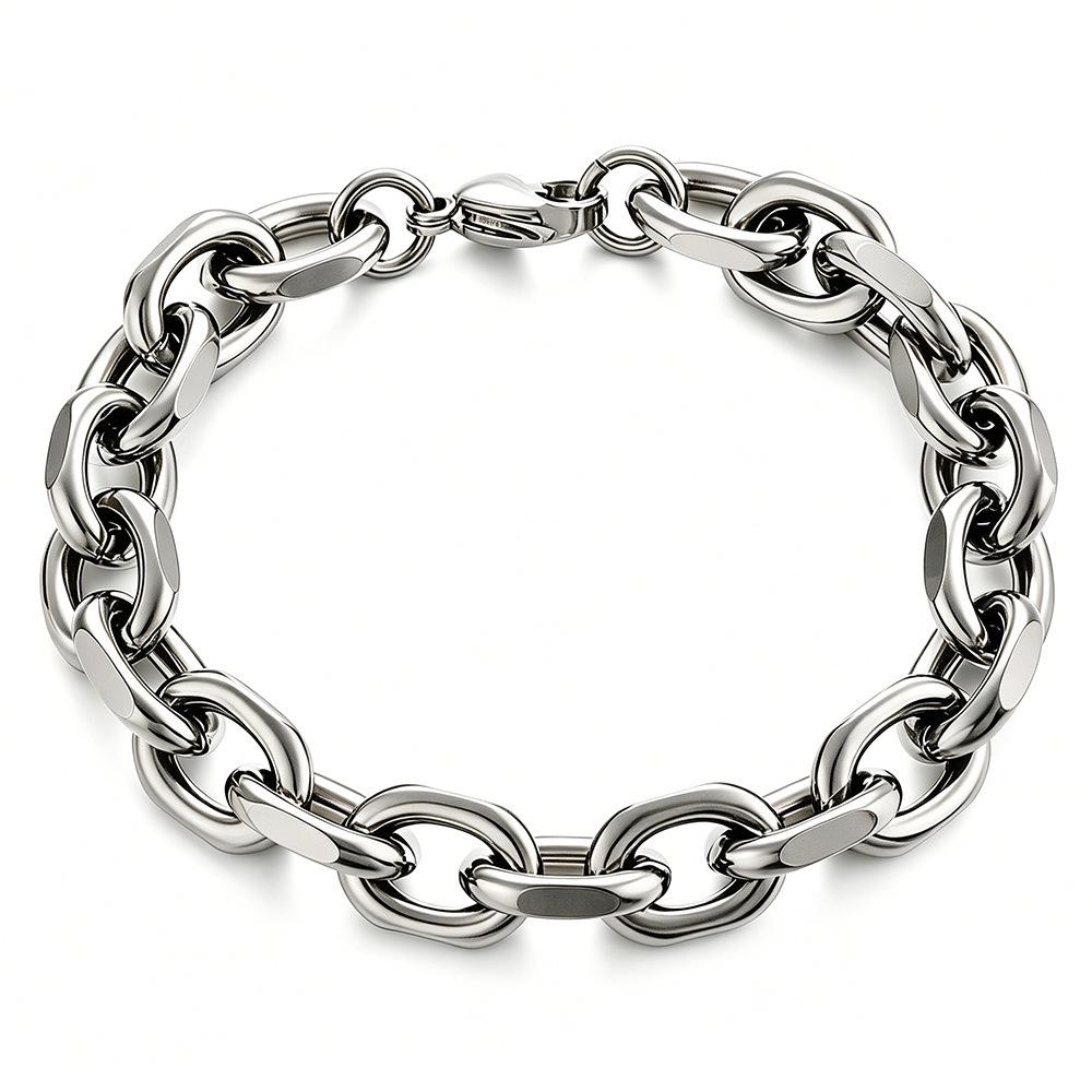 Men's Cuban Oval Link Stainless Steel Bracelet & Necklace Set in High Polish Finish