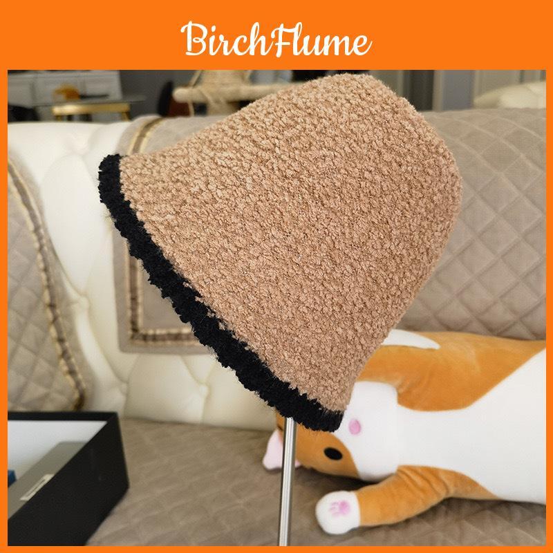 Winter Knit Bucket Hat For Women With Cashmere Material And Color Block Design