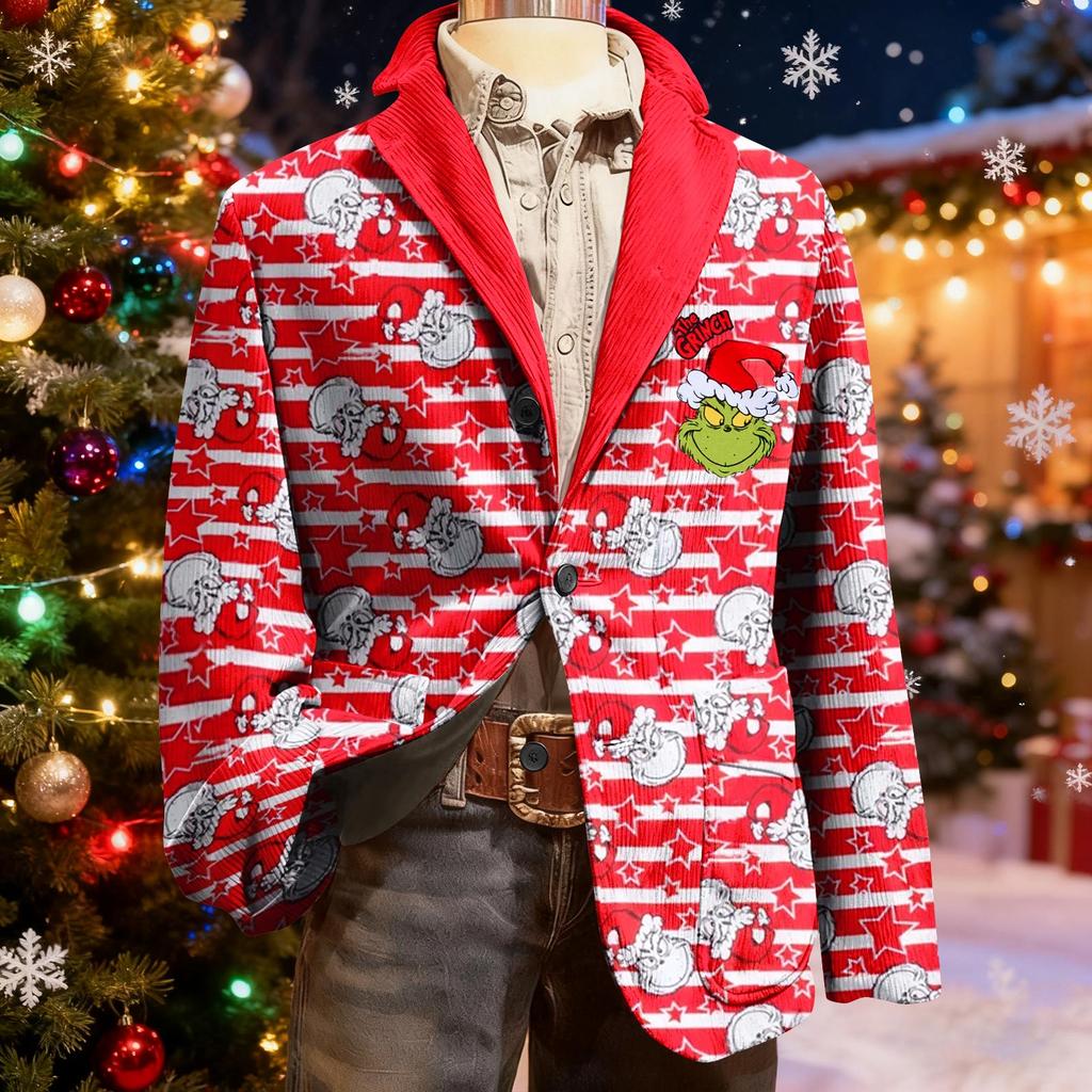 Traje de pana feo de Navidad para hombre, cálido con bolsillos, chaqueta cárdigan, traje casual para hombre