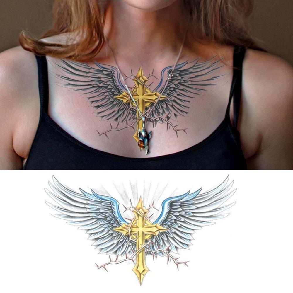 

Eye Pattern Cross Chest Tattoo Waterproof Flower Temporary Tattoos Art Fake Tattoo Stickers Men
