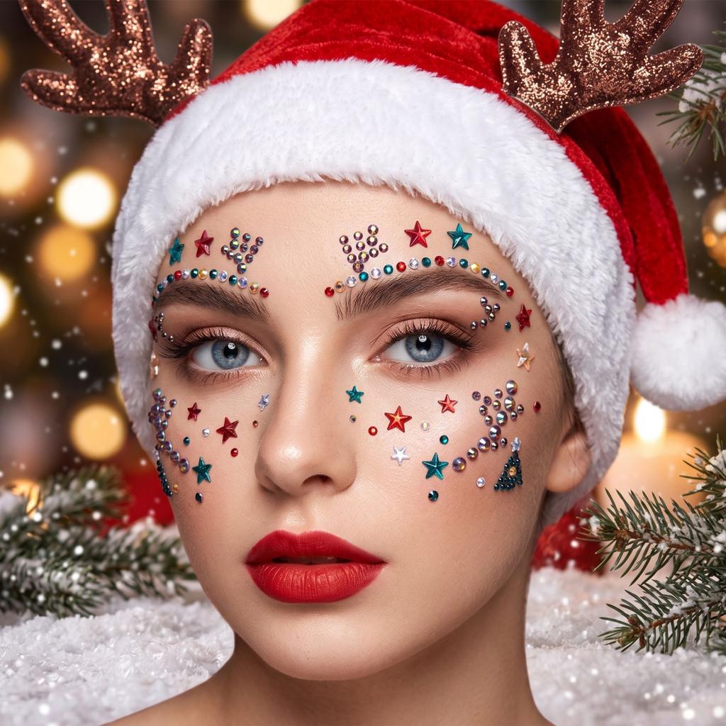 Christmas 3D Face Stickers with Design for Holiday Party Makeup