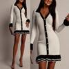 Women's V Neck Long Sleeve Mini Dress Slim Fit High Waist Elegant Knit Bodycon Dress