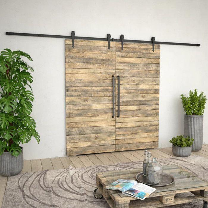 Kit de matériel pour porte coulissante - vidaXL - 2 x 183 cm - Acier - Noir - Design compact