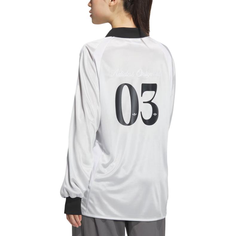 adidas Originals Long Sleeve Soccer Jersey Polo Shirt Women Tops Dark-Silver-Metallic JD1129