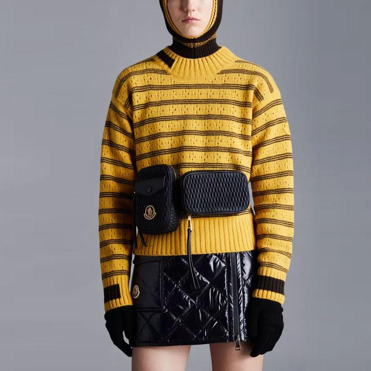 Moncler FW22 Color Block Striped Print Crew Neck Sweater Women Sweater Yellow H20939C00003M1115110